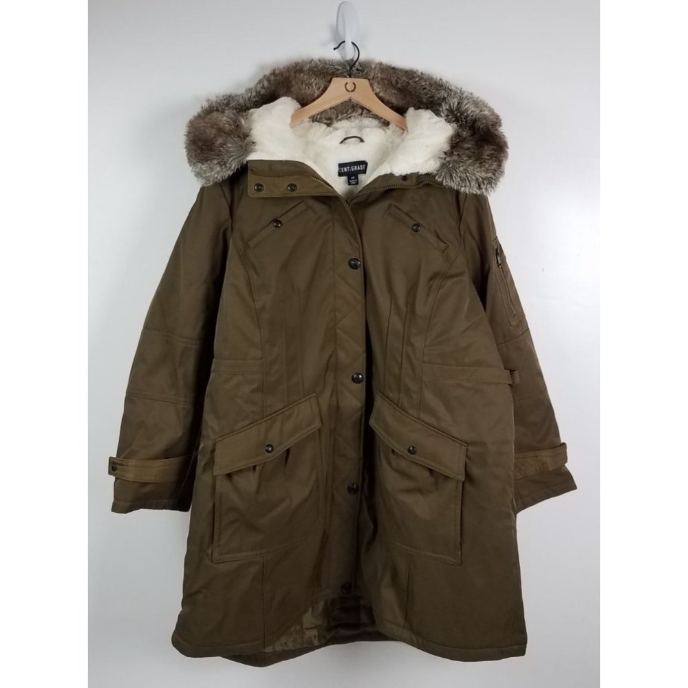 Centigrade Women's Sz. 2X Olive Parka Coat with Faux Fur Details NEW - Picture 1 of 12